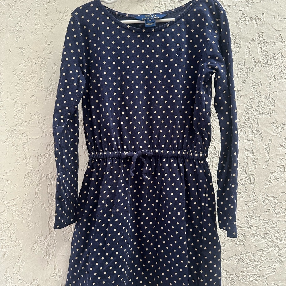 Polo by Ralph Lauren Navy and White Polka Dot Dress
